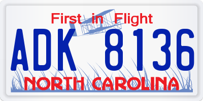 NC license plate ADK8136