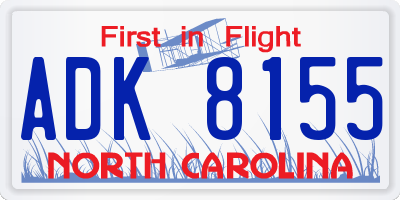 NC license plate ADK8155