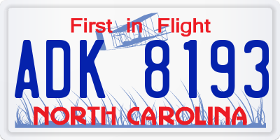 NC license plate ADK8193