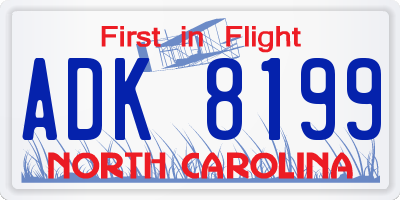 NC license plate ADK8199