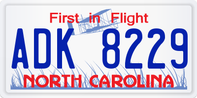 NC license plate ADK8229