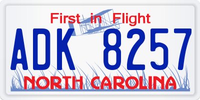 NC license plate ADK8257