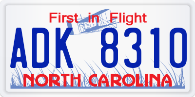 NC license plate ADK8310