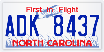 NC license plate ADK8437