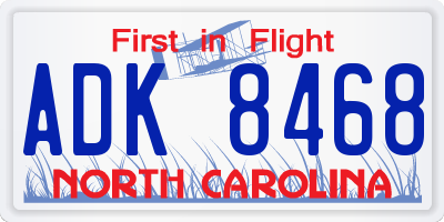 NC license plate ADK8468