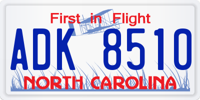 NC license plate ADK8510