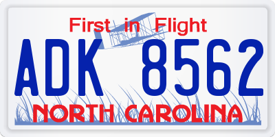 NC license plate ADK8562