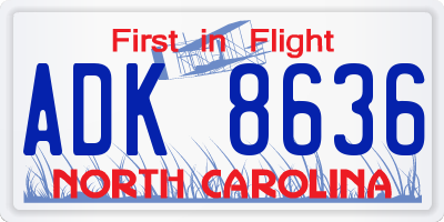 NC license plate ADK8636