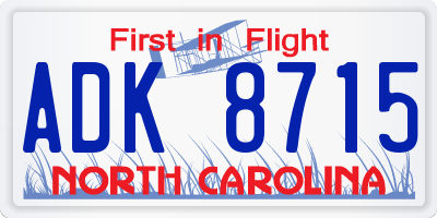 NC license plate ADK8715