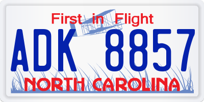 NC license plate ADK8857