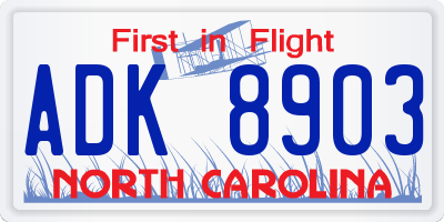 NC license plate ADK8903