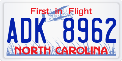 NC license plate ADK8962