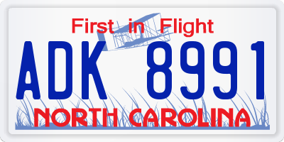 NC license plate ADK8991
