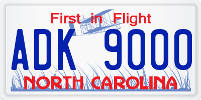 NC license plate ADK9000
