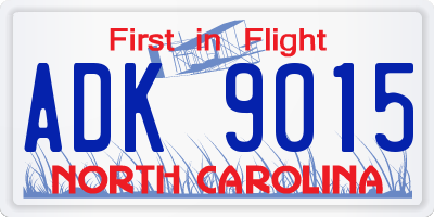 NC license plate ADK9015