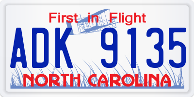 NC license plate ADK9135