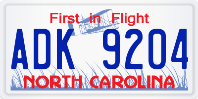NC license plate ADK9204