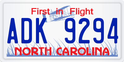 NC license plate ADK9294