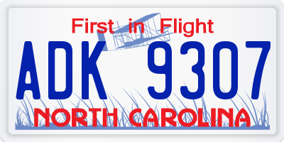 NC license plate ADK9307