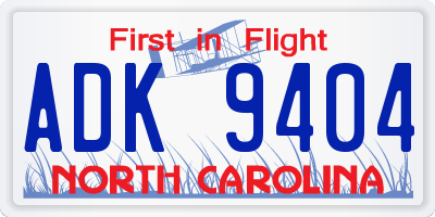 NC license plate ADK9404