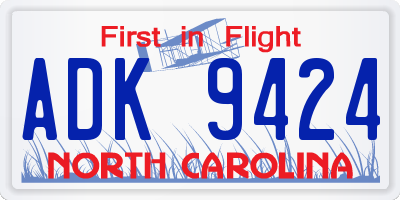 NC license plate ADK9424