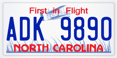 NC license plate ADK9890