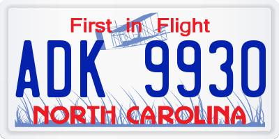 NC license plate ADK9930
