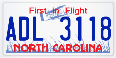 NC license plate ADL3118