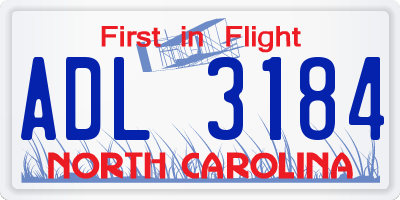 NC license plate ADL3184