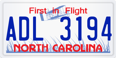 NC license plate ADL3194