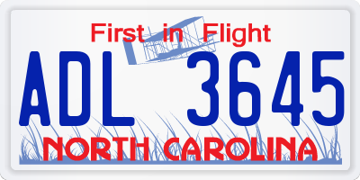 NC license plate ADL3645