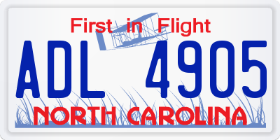 NC license plate ADL4905