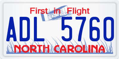 NC license plate ADL5760