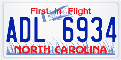 NC license plate ADL6934