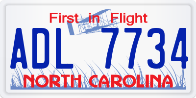 NC license plate ADL7734