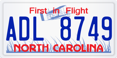 NC license plate ADL8749