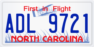 NC license plate ADL9721