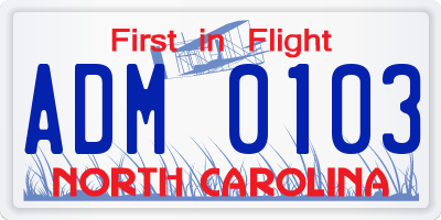 NC license plate ADM0103