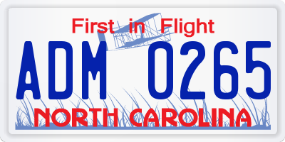 NC license plate ADM0265