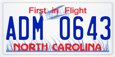NC license plate ADM0643