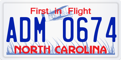 NC license plate ADM0674