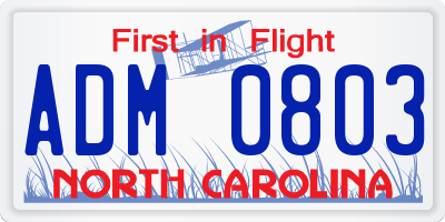 NC license plate ADM0803