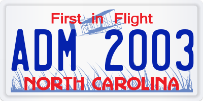 NC license plate ADM2003