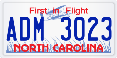 NC license plate ADM3023