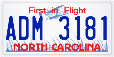 NC license plate ADM3181