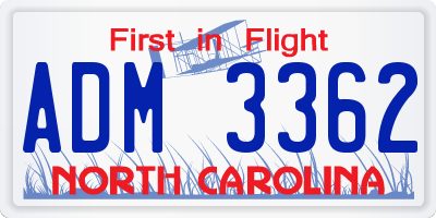 NC license plate ADM3362