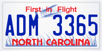 NC license plate ADM3365