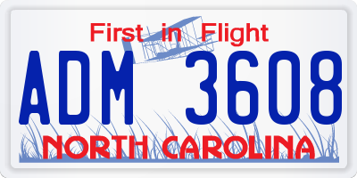 NC license plate ADM3608