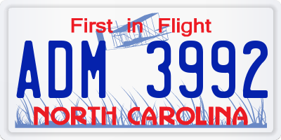 NC license plate ADM3992