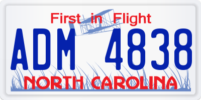 NC license plate ADM4838